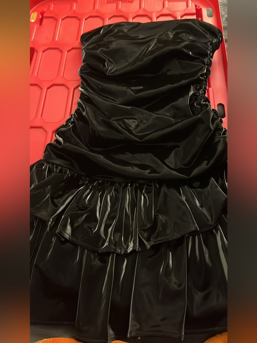 Windsor Black Strapless Ruffle Satin-Look Dress